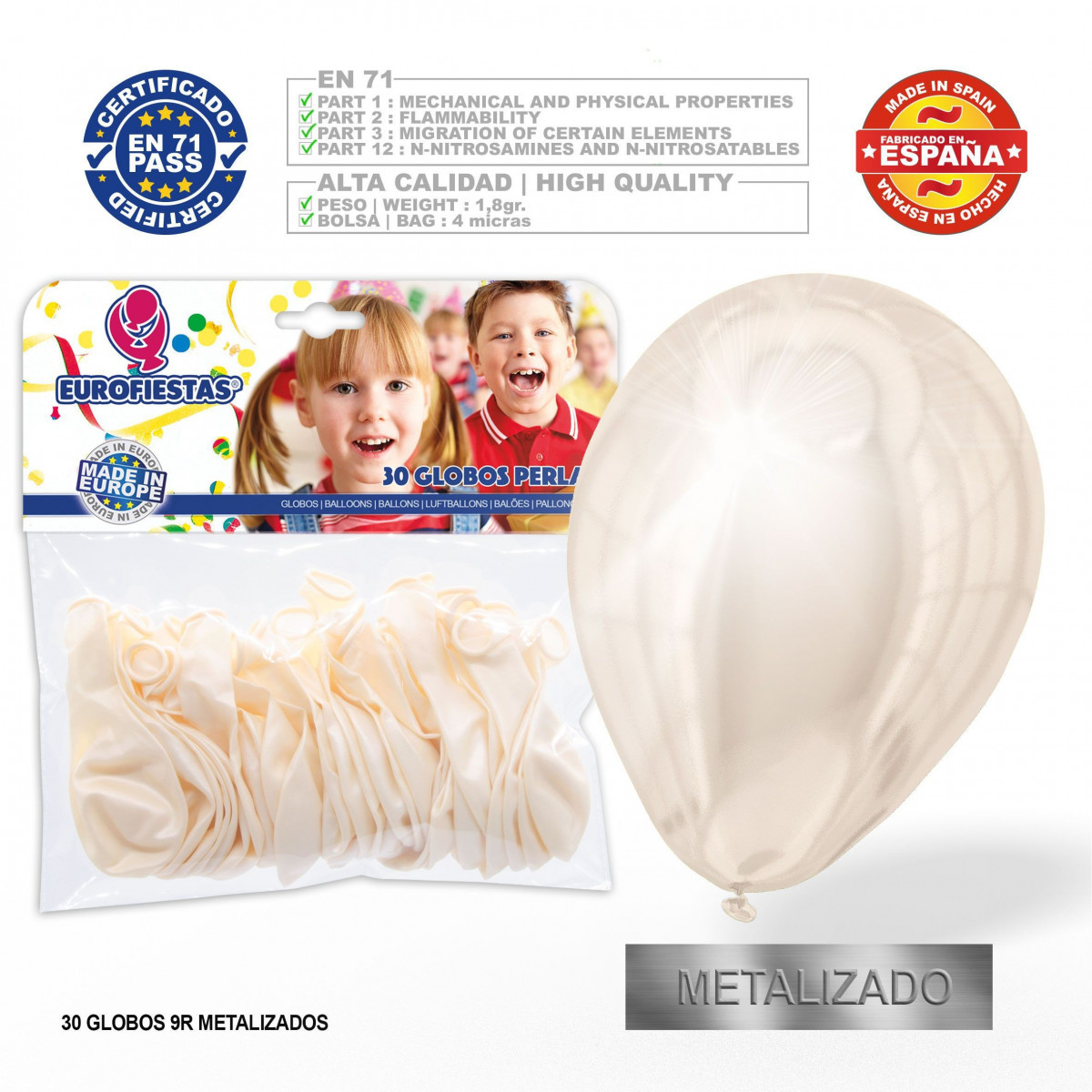 Paquet de ballons blancs métalliques 30u