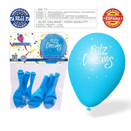 Pack de ballons joyeux anniversaire 6 ciel