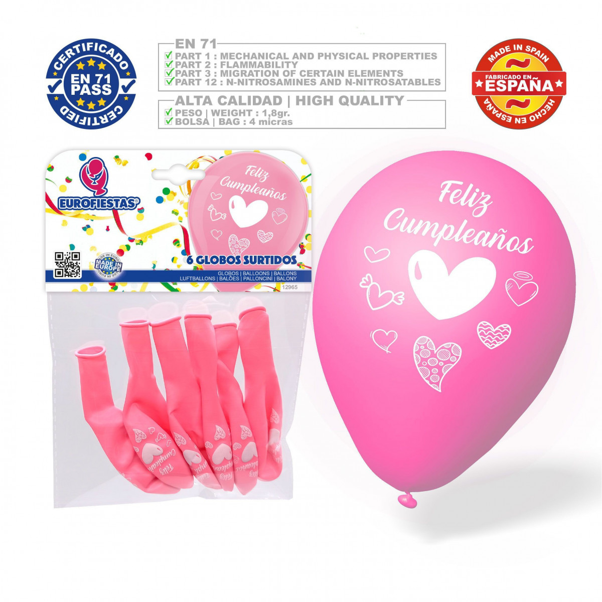 Pack de ballons joyeux anniversaire 6 rose