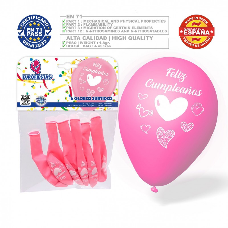 Pack de ballons joyeux anniversaire 6 rose
