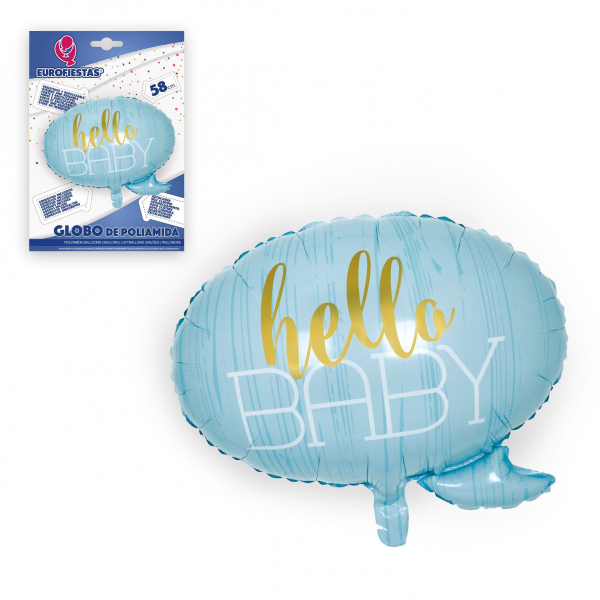 Ballon en foil hello baby bleu 58x54cm