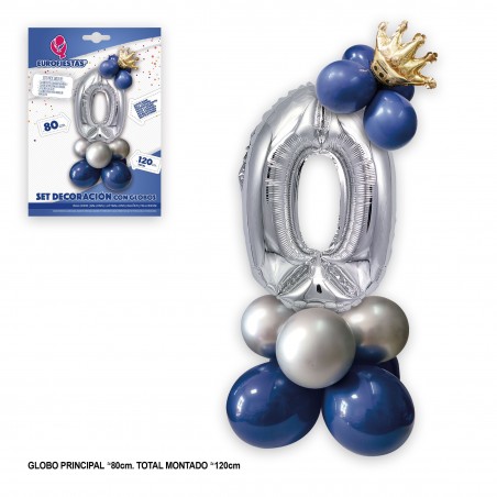Ensemble de ballons couronne en aluminium 80cm 0 argent bleu