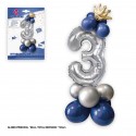 Lot de 3 ballons en aluminium couronne argentée et bleue 80 cm