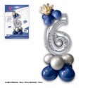 Lot de 6 ballons en aluminium couronne de 80 cm, argent et bleu