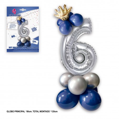 Ensemble de ballons couronne en aluminium 80cm 6 argent bleu