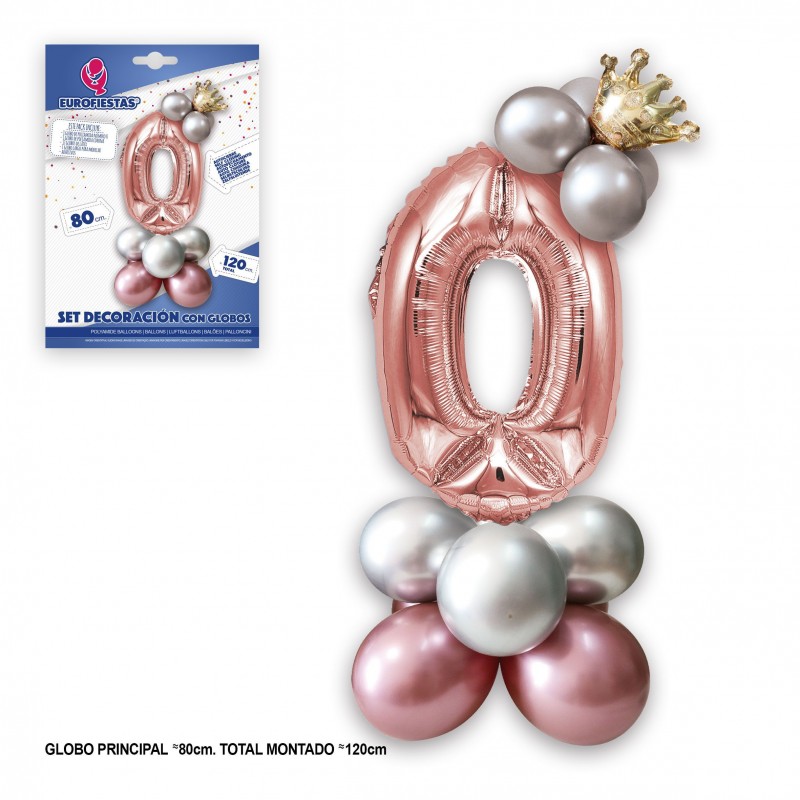 Ensemble de ballons en aluminium Couronne 80 cm 0 argent rose