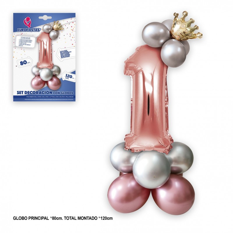 Ensemble de ballons en aluminium Couronne 80 cm 1 rose argenté