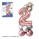 Lot de ballons en aluminium couronne de 80 cm, 2 argentés et 2 roses