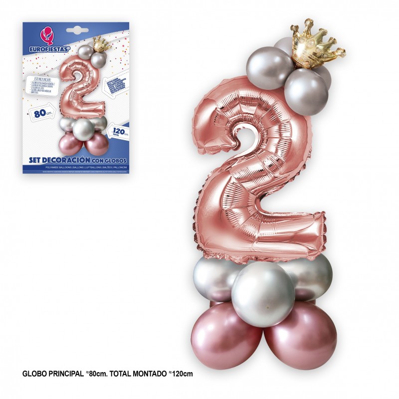 Lot de ballons en aluminium couronne de 80 cm, 2 argentés et 2 roses