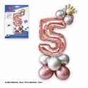 Ensemble de ballons en aluminium couronne 80 cm 5 argent rose