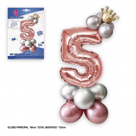 Ensemble de ballons en aluminium couronne 80 cm 5 argent rose
