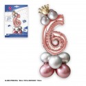Lot de 6 ballons en aluminium couronne de 80 cm, argent et rose