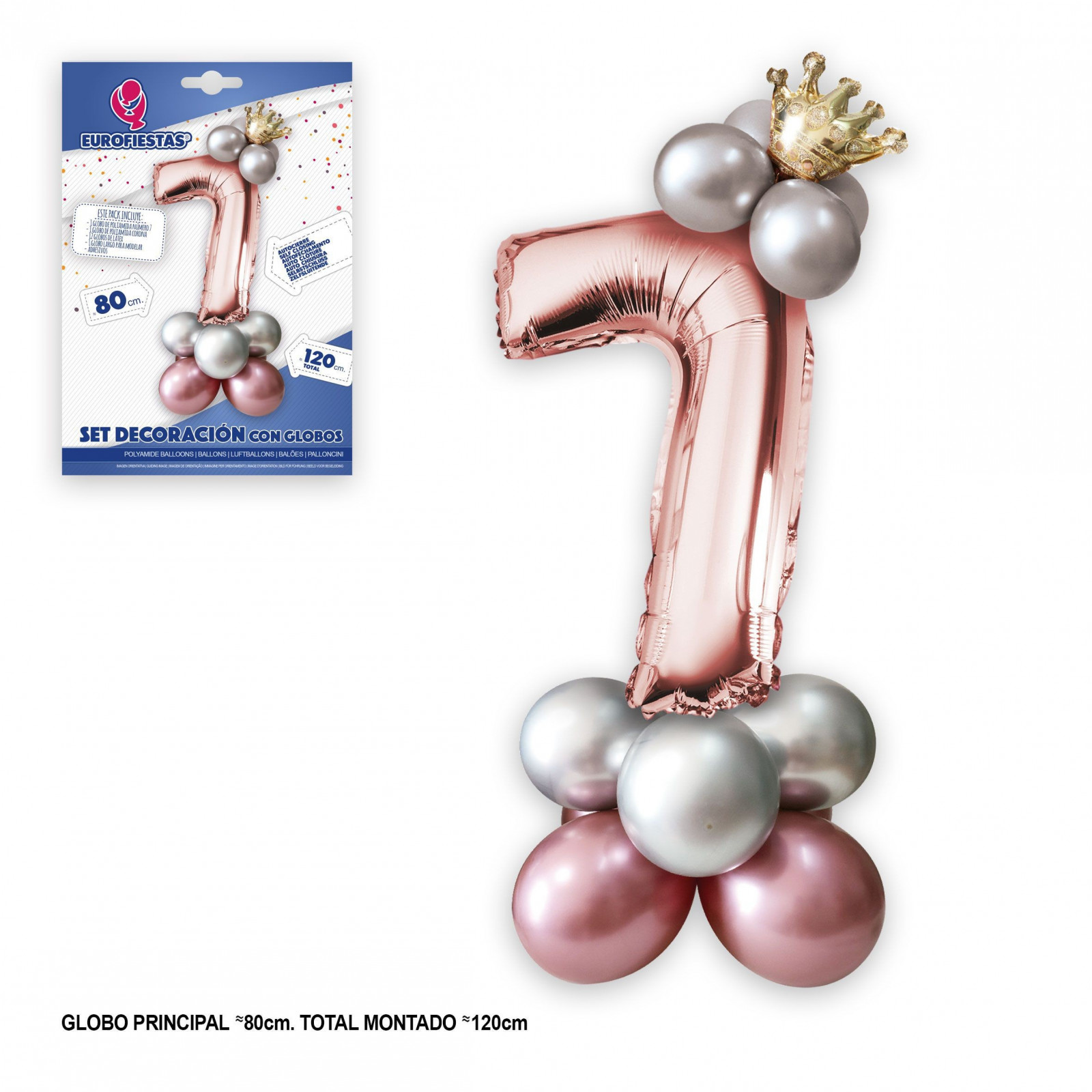 Ensemble de ballons en aluminium Couronne 80 cm 7 argent rose