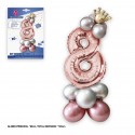 Ensemble de ballons en aluminium couronne 80 cm 8 argent rose