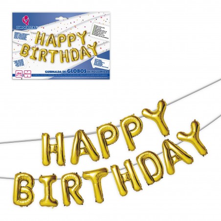 Set ballons polyamide joyeux anniversaire 40cm or