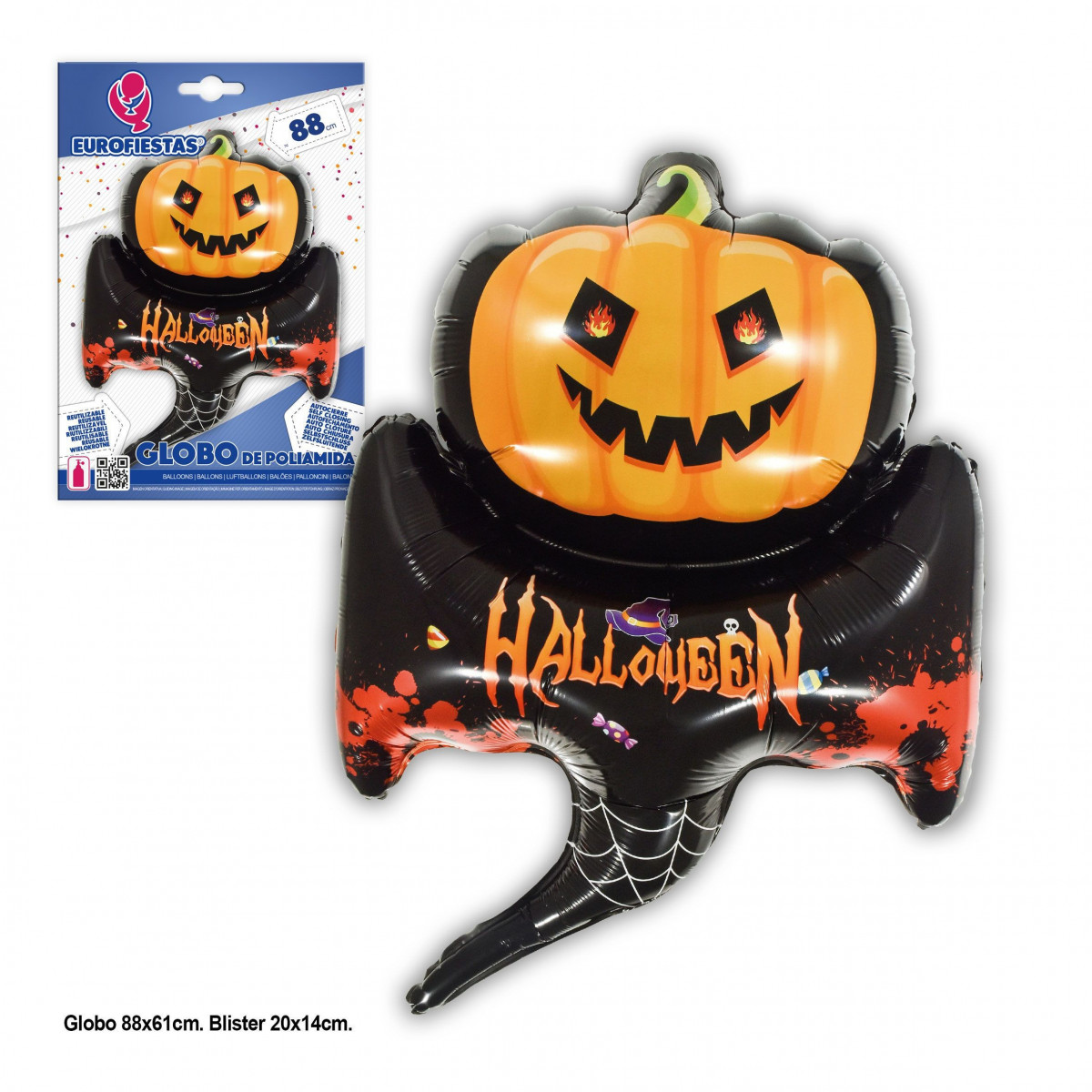 Ballon polyamide 88x61cm citrouille fantôme Halloween