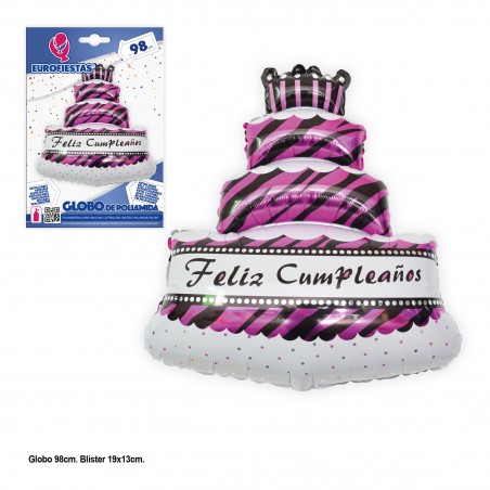 Joyeux anniversaire gâteau ballon feuille fuchsia 98x69cm