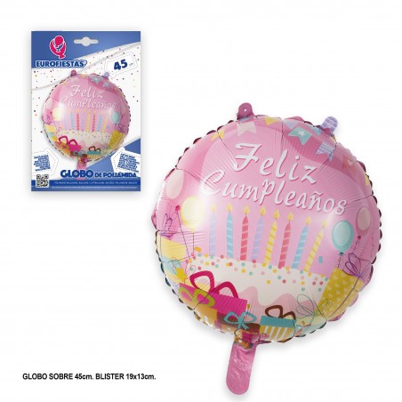 Ballon joyeux anniversaire en polyamide avec bougies roses 45cm