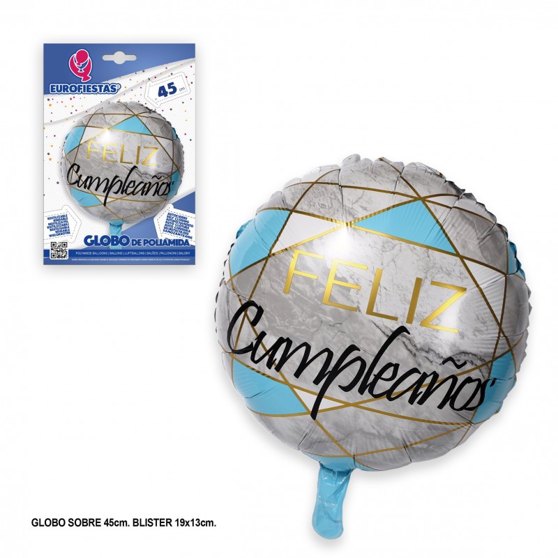 Ballon polyamide joyeux anniversaire lignes bleues 45cm