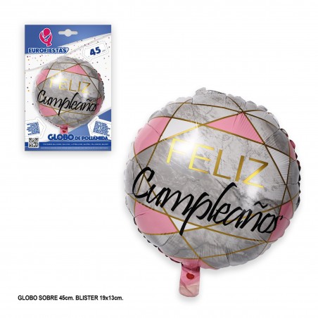 Ballon polyamide joyeux anniversaire lignes roses 45cm