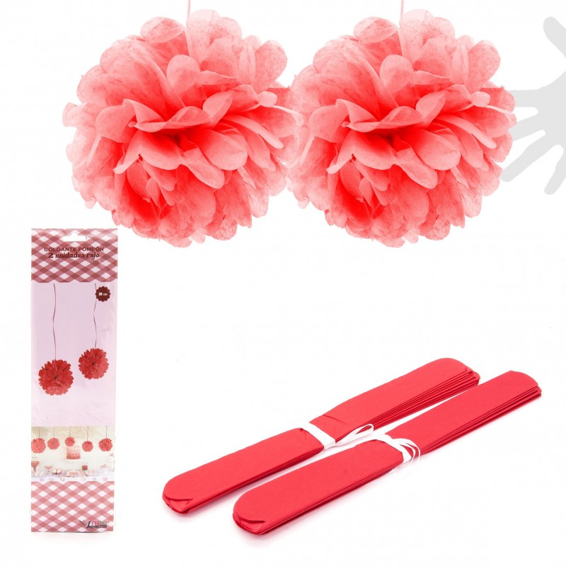 Pendentif pompon 2u.30cm rouge