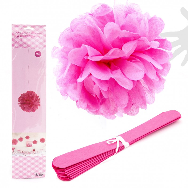 Pendentif pompon 1u.40cm fuchsia