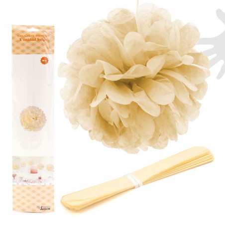 Pendentif pompon 1u.40cm beige
