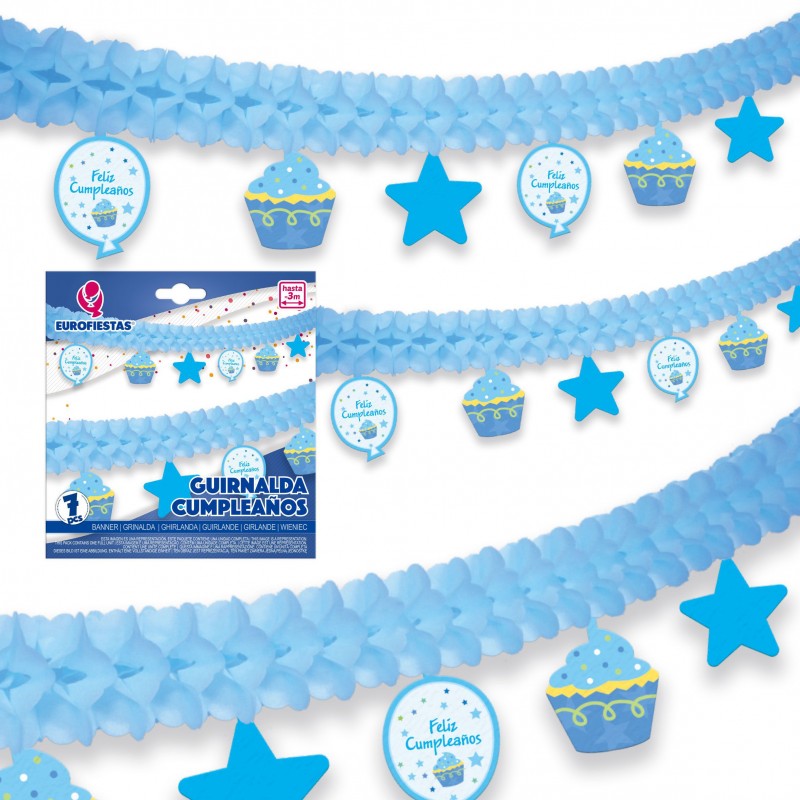 Guirlande en papier joyeux anniversaire ciel