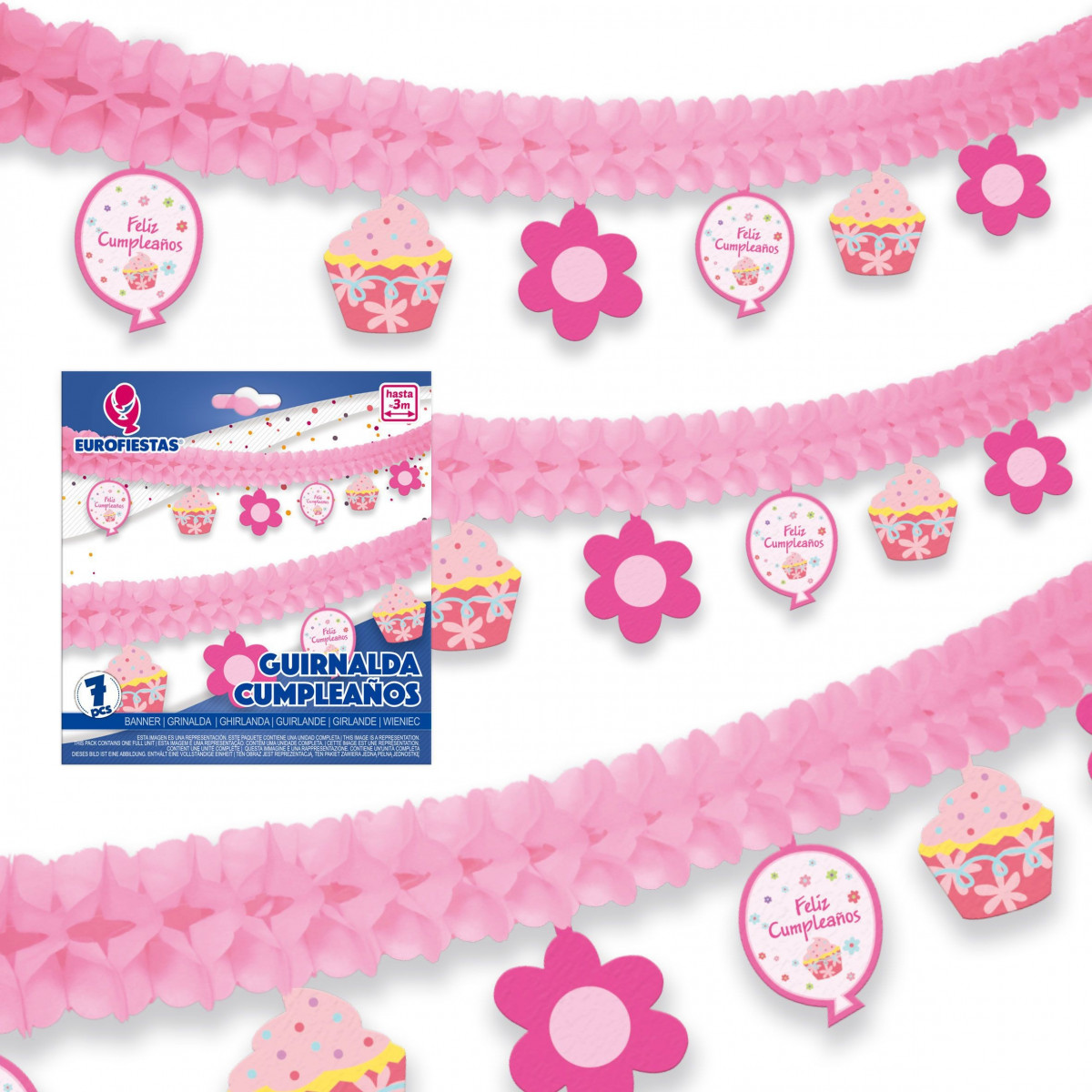 Guirlande en papier joyeux anniversaire rose