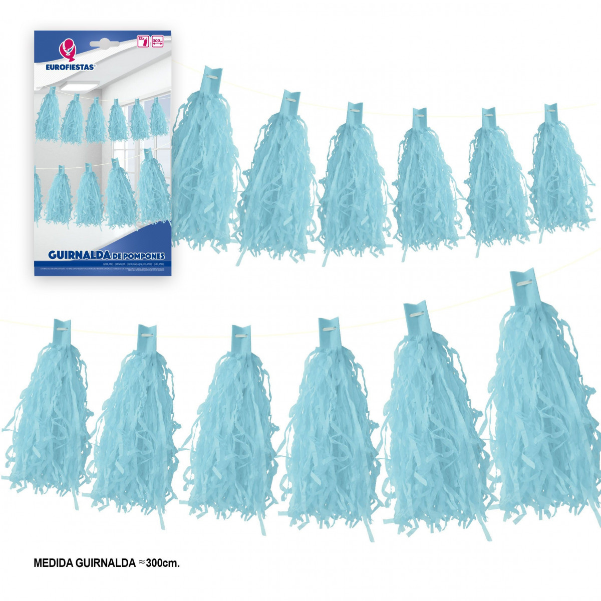 Guirlande 12 pompons bleus