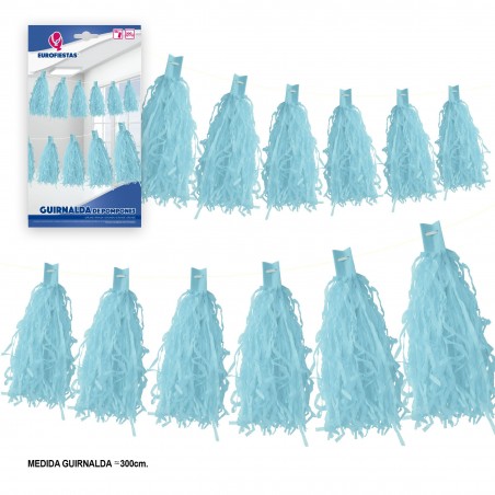 Guirlande 12 pompons bleus