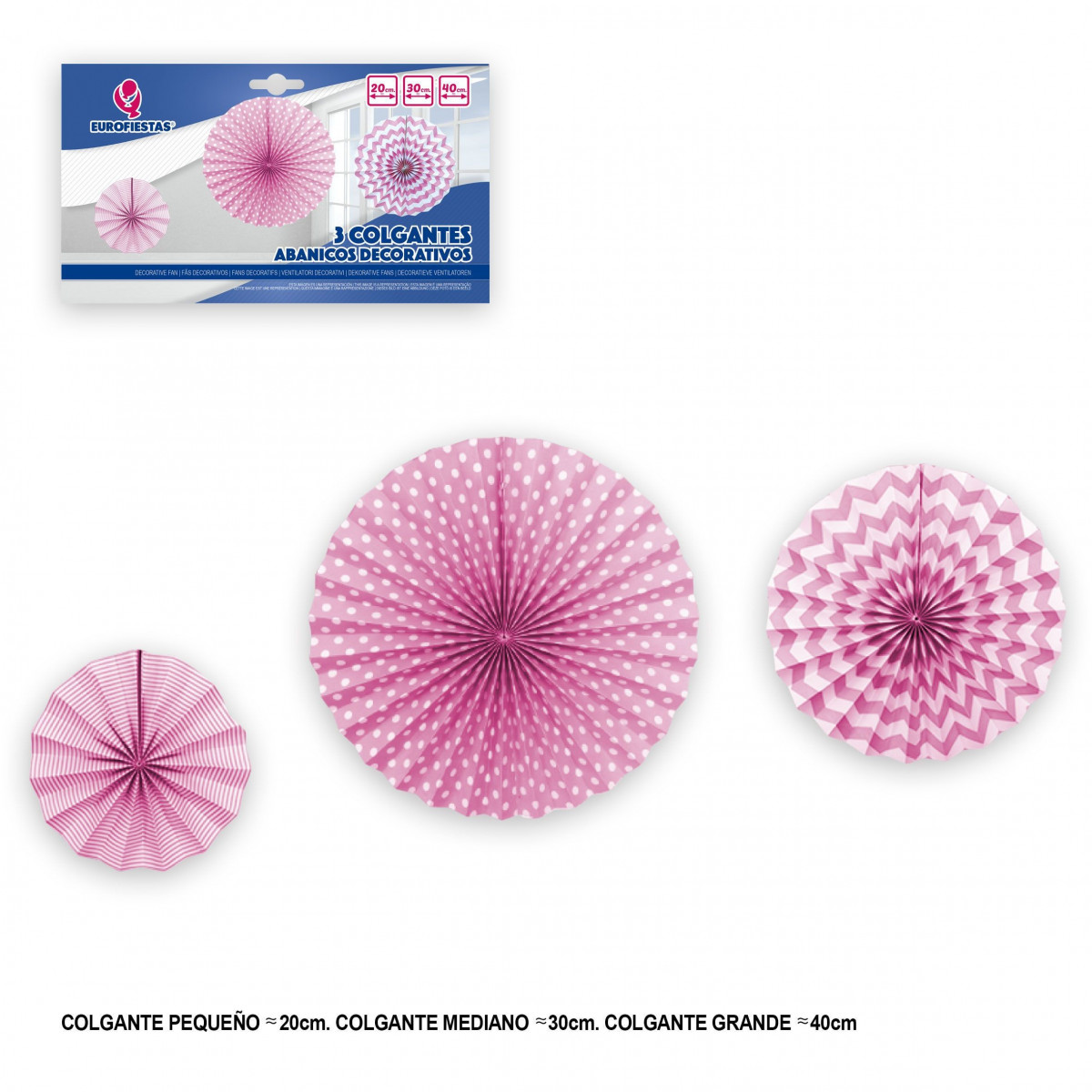 Ensemble de 3 pompons roses décoratifs à suspendre.