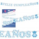 Guirlande joyeux anniversaire ourson bleu ciel