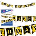 Guirlande joyeux anniversaire fanions or et noir