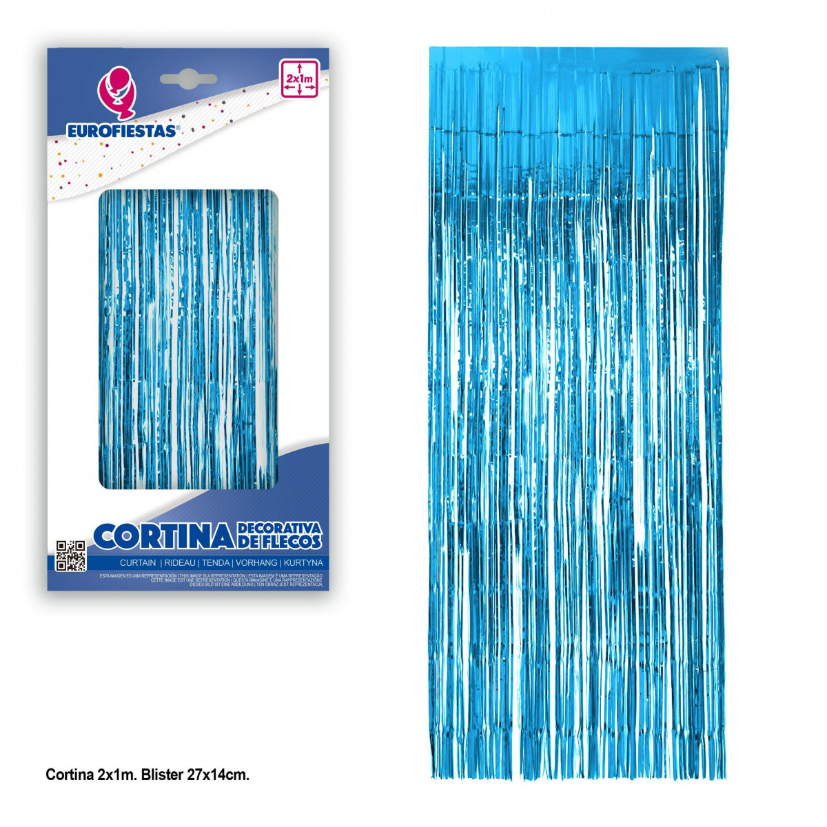 Rideau à franges décoratif bleu clair