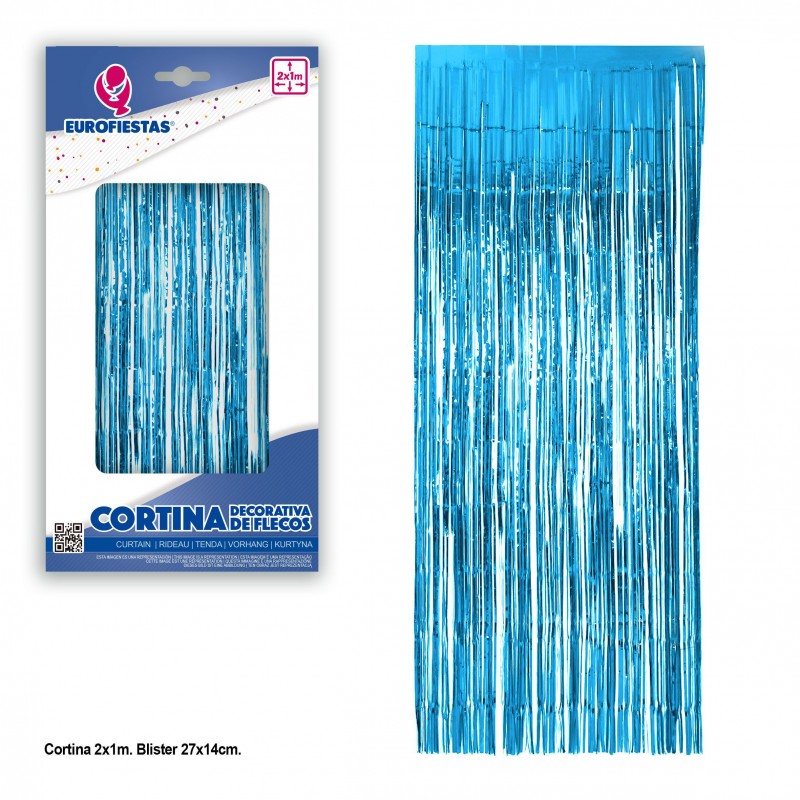 Rideau à franges décoratif bleu clair