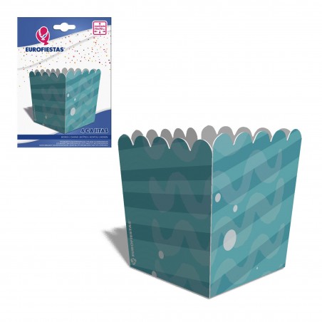Boîte de bonbons pop-corn 4 vagues bleue
