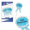 Le topper joyeux anniversaire bleu bord argenté.