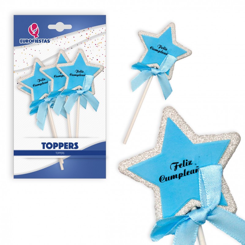 Bordure argentée bleue de topper d étoile de joyeux anniversaire