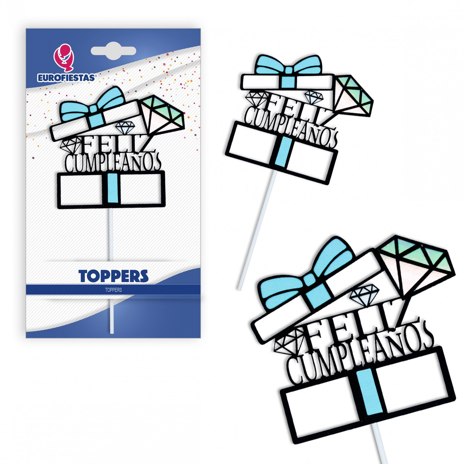 Topper diamant bleu joyeux anniversaire