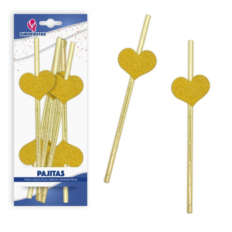 Pailles en forme de cœur en or
