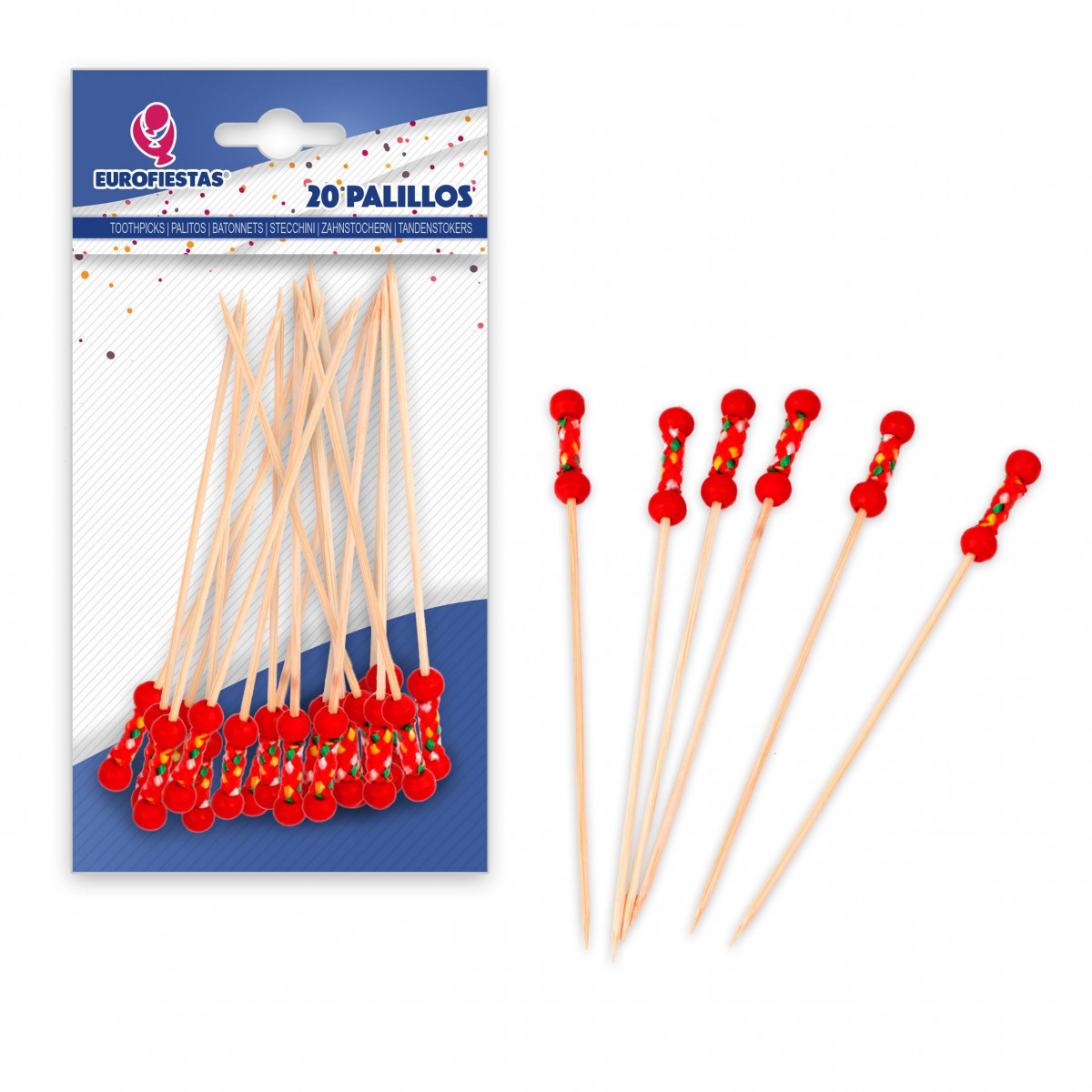 20 cure-dents 12 cm boules rouges