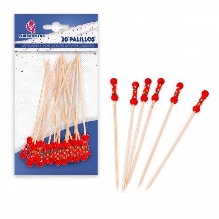 20 cure-dents 12 cm boules rouges