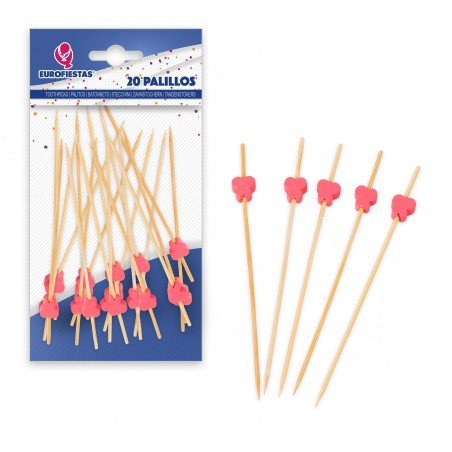 20 Cure Dents 12cm Coeurs Roses