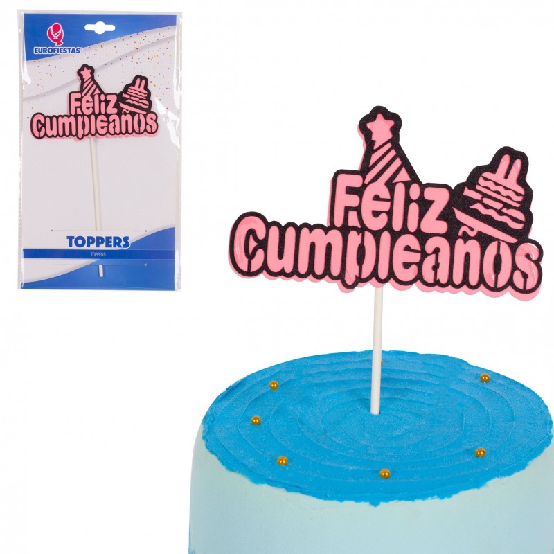 Topper joyeux anniversaire lettres roses