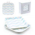 Assiette 6 gâteau carré 22x22 bleu zigzag