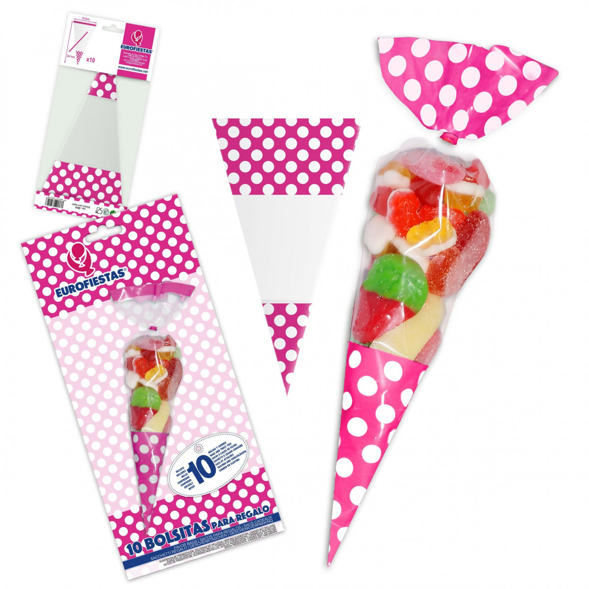 Sachet de bonbons en forme de cône fuchsia