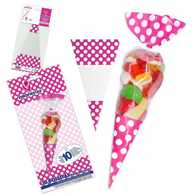 Sachet de bonbons en forme de cône fuchsia