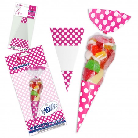 Sachet de bonbons en forme de cône fuchsia