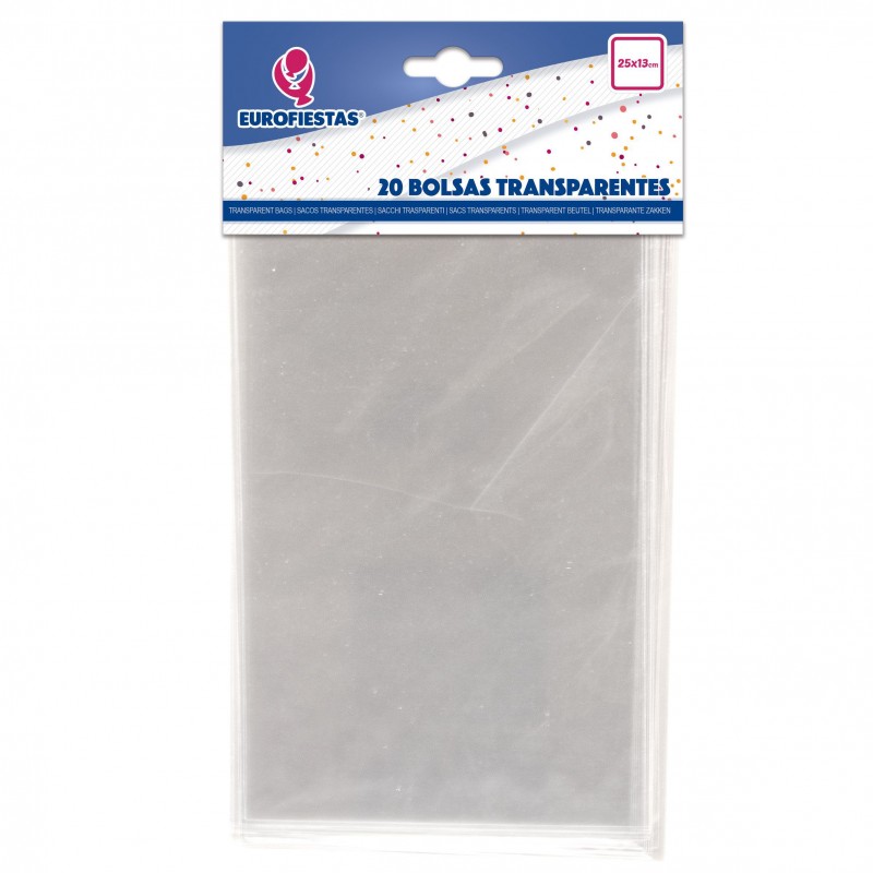 Sacs en plastique transparents 25x13 cm : Pack de 20 unités pour événements et fêtes